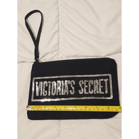 Victoria's Secret Limited Edition Black Sequin Wristlet Cosmetic Makeup Bag Y2k - Picture 2 of 4